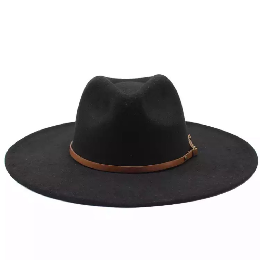 Black Wool Felt Belted Panama Hat - Picture 1 of 1